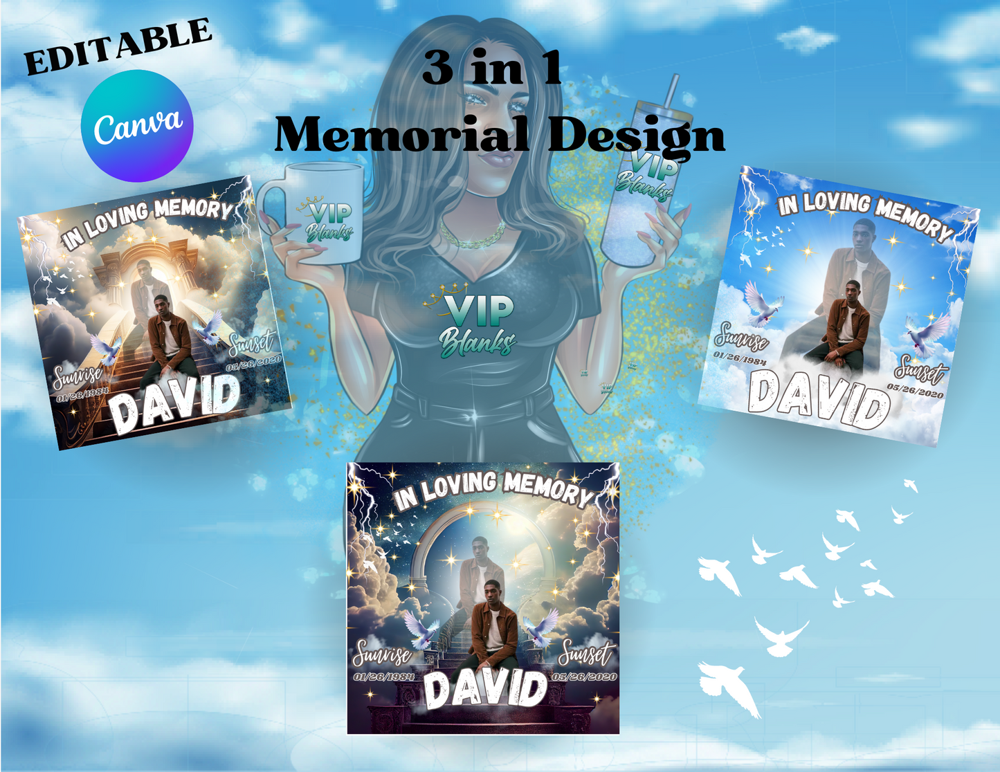 In Loving Memory editable in CANVA FILE, Heaven's Gate Memorial Background for Funeral, Memorial & Remembrance