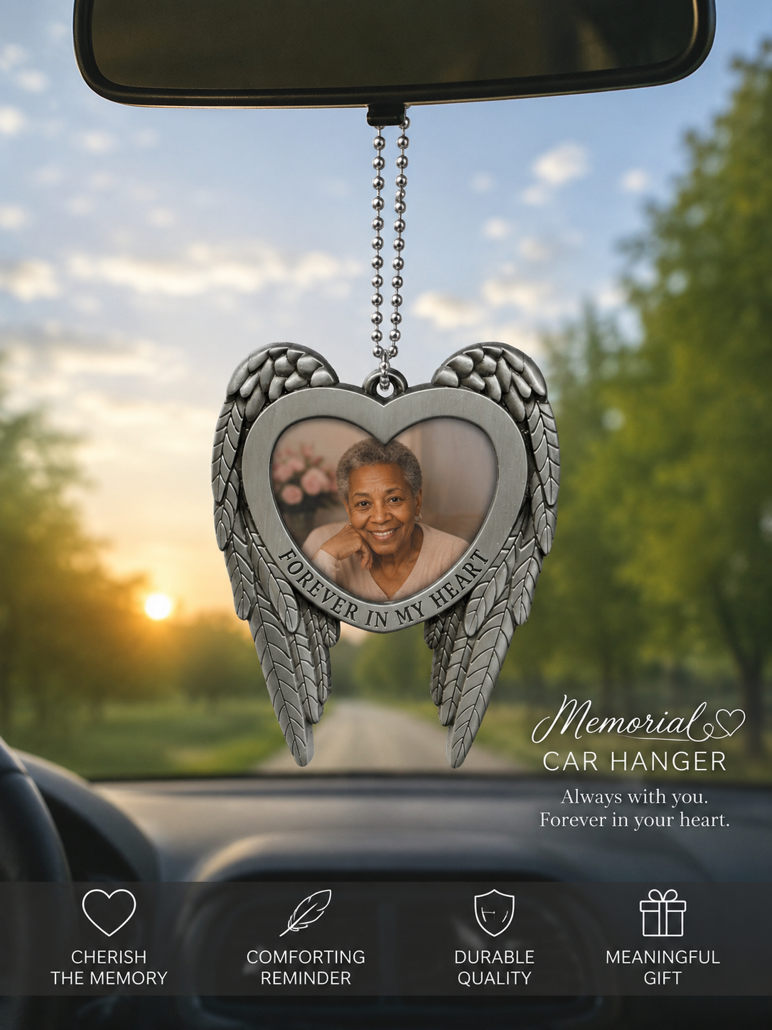 Personalized Memorial Car Hanger with Angel Wings