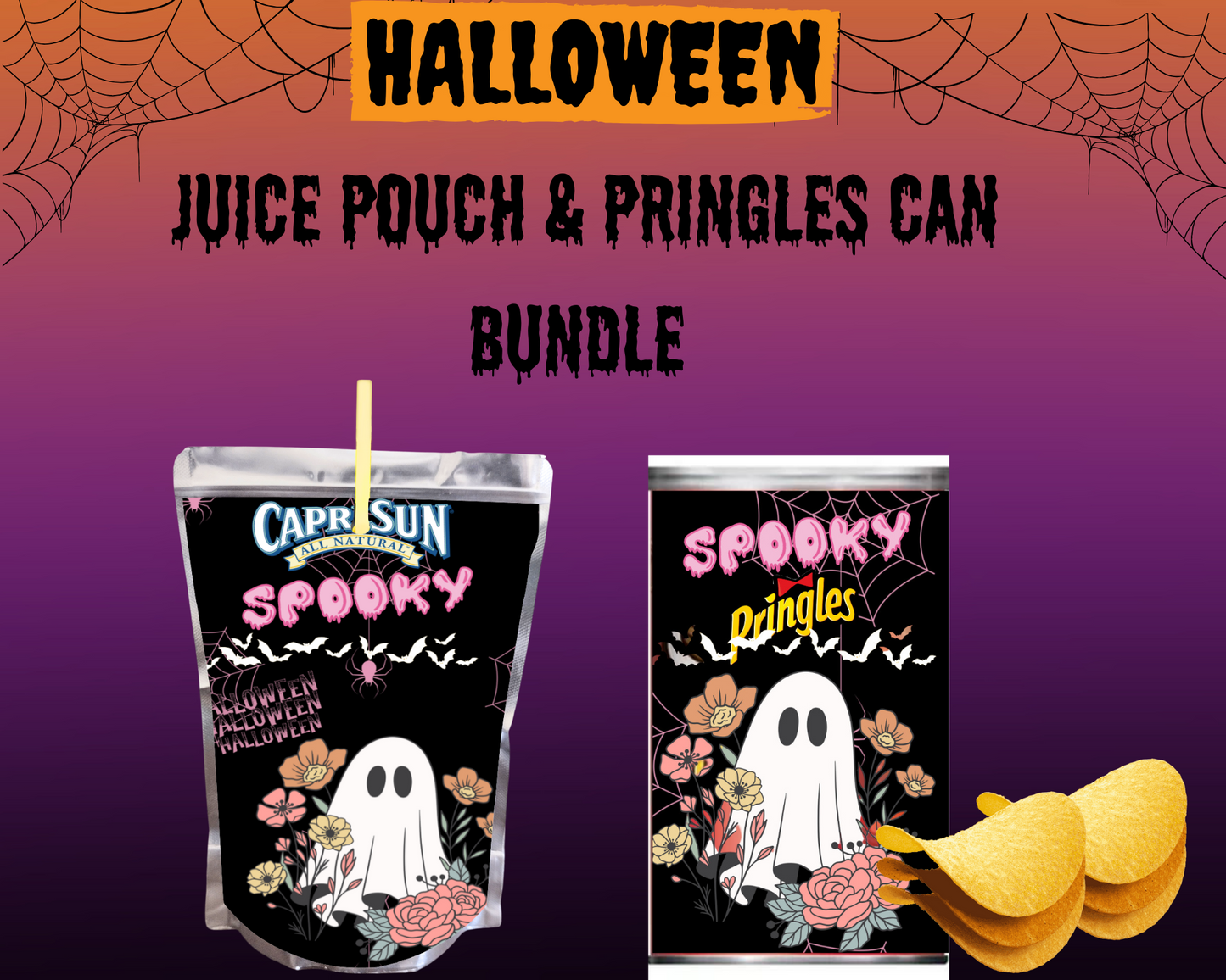 Halloween JUICE POUCH & PRINGLES CAN BUNDLE *Instant Download*SPOOKY