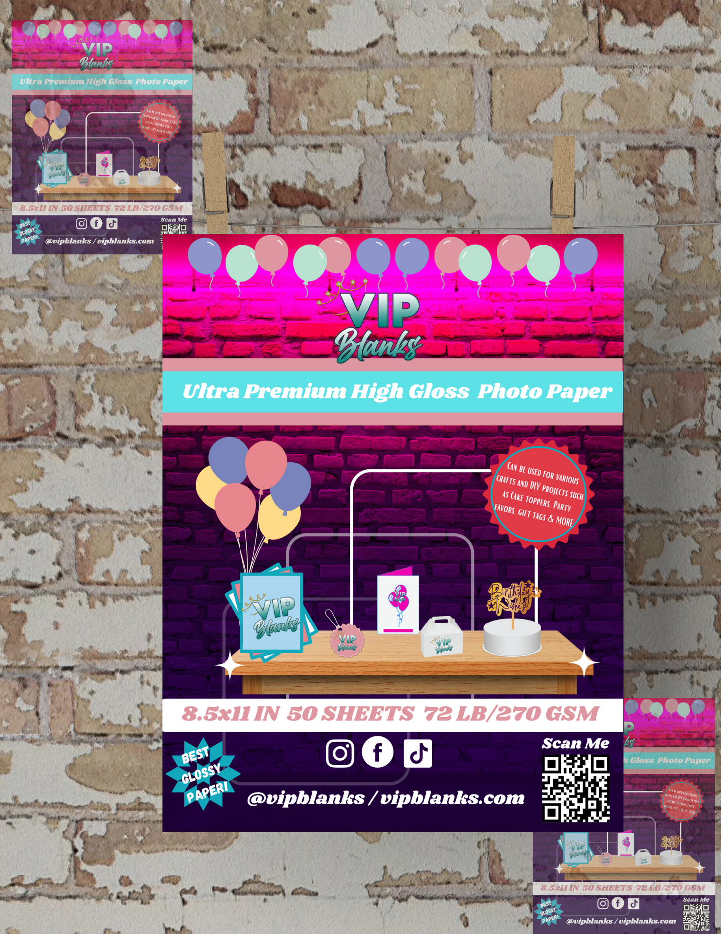 VIP BLANKS - 72 LB/270 GSM Ultra Premium High Gloss Photo Paper 8.5x11 IN 50 SHEETS