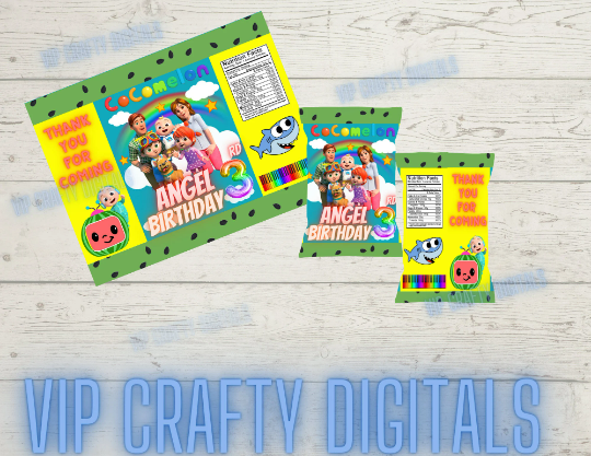 Kids Birthday Supplies, melon Party Bundle Water Bottle, Chip bag, Juice Label, Party Decor, NOT INSTANT DOWNLOAD | Digital File