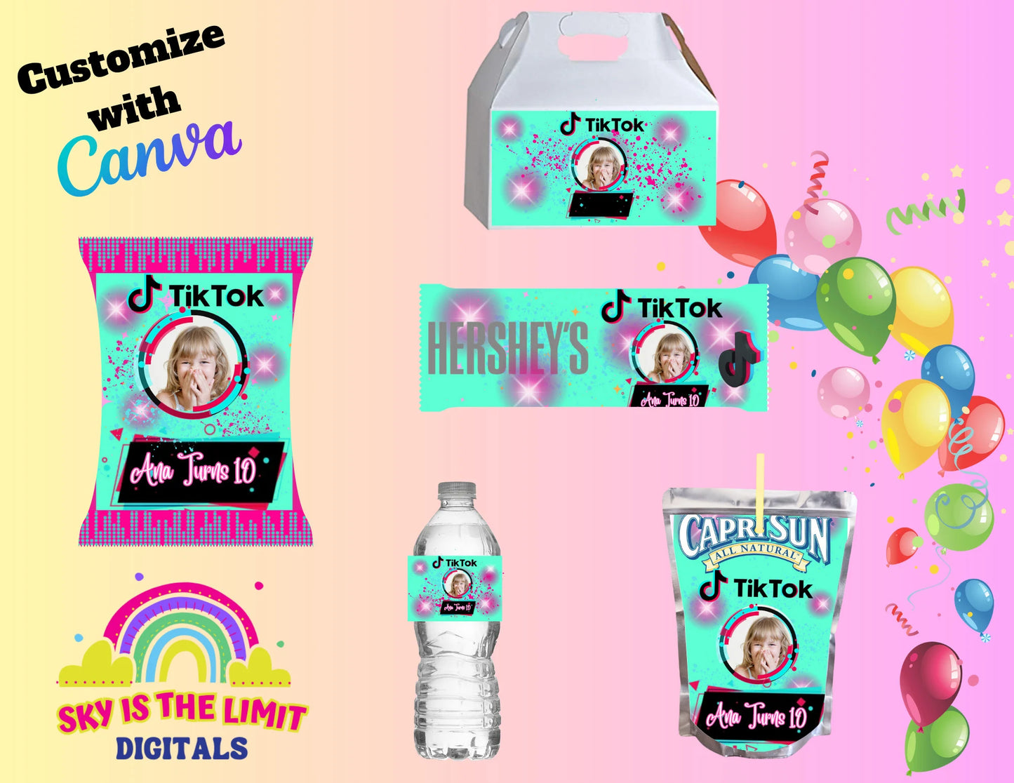 Tiktok Digital party favor editable template(CANVA)
