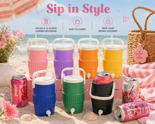 Sideline Cooler Can Holder 12 oz, 3D Printed Koozie with Handle, Soda Can Holder