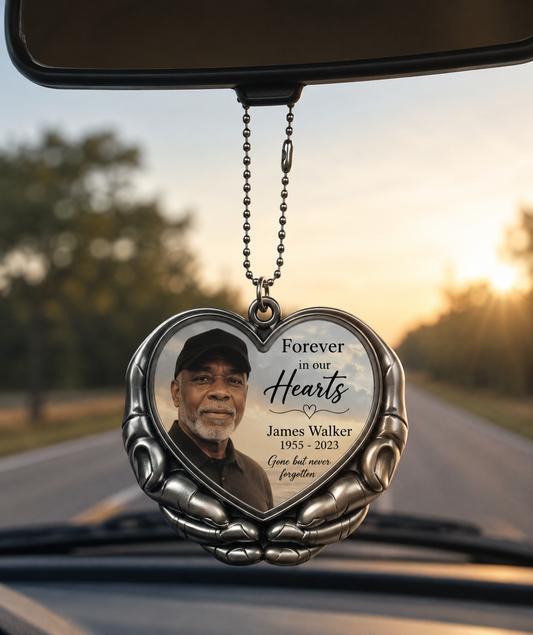Memorial Heart Car Hanger – Hands Holding Heart Photo Ornament